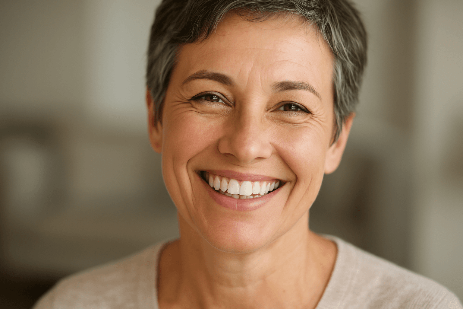 Paciente sorrindo após procedimento de implante dentário na Sempre Sorrindo